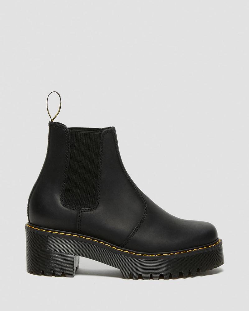 Women's Dr Martens Rometty Wyoming Leather Platform Chelsea Boots Black | AU 129FDN